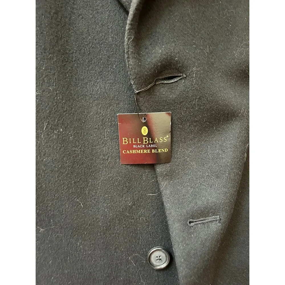 Bill Blass Black Label Overcoat 44R Black Cashmere Blend Wool Coat - Picture 2 of 9